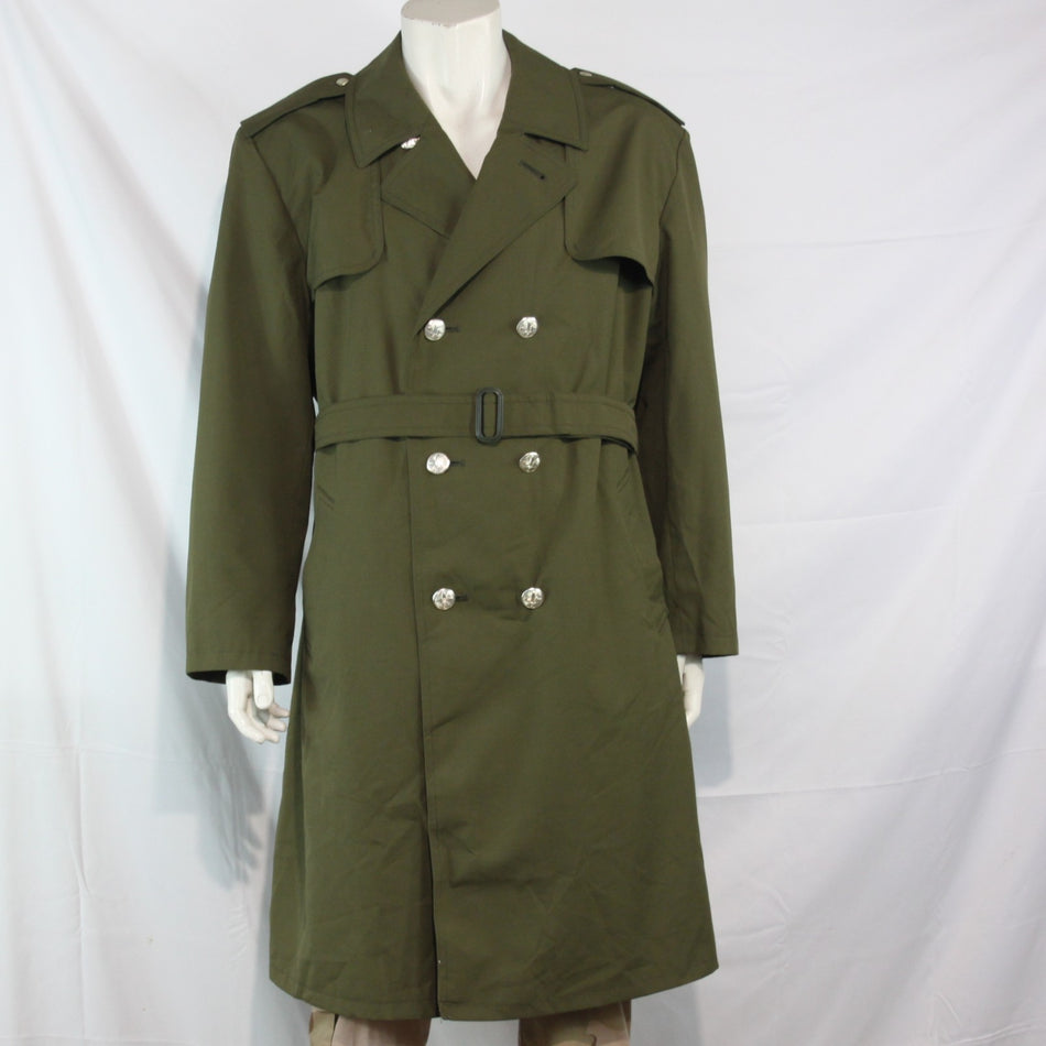 Vintage Army Surplus Trench Coat Czechoslovakian Genuine Olive Overcoat  (3645)