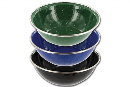 Highlander Deluxe Enamel Bowl Camping Vintage Style Black Green Blue
