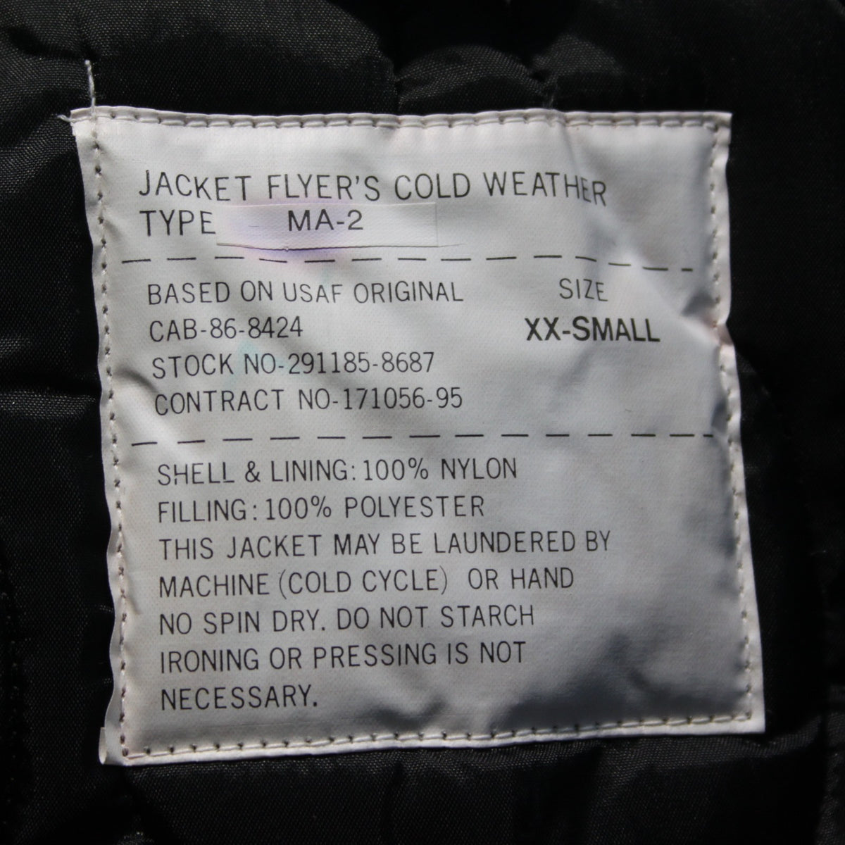 Highlander MA2 Bomber Jacket Plain Collar Padded Quilted Black USAF XXS