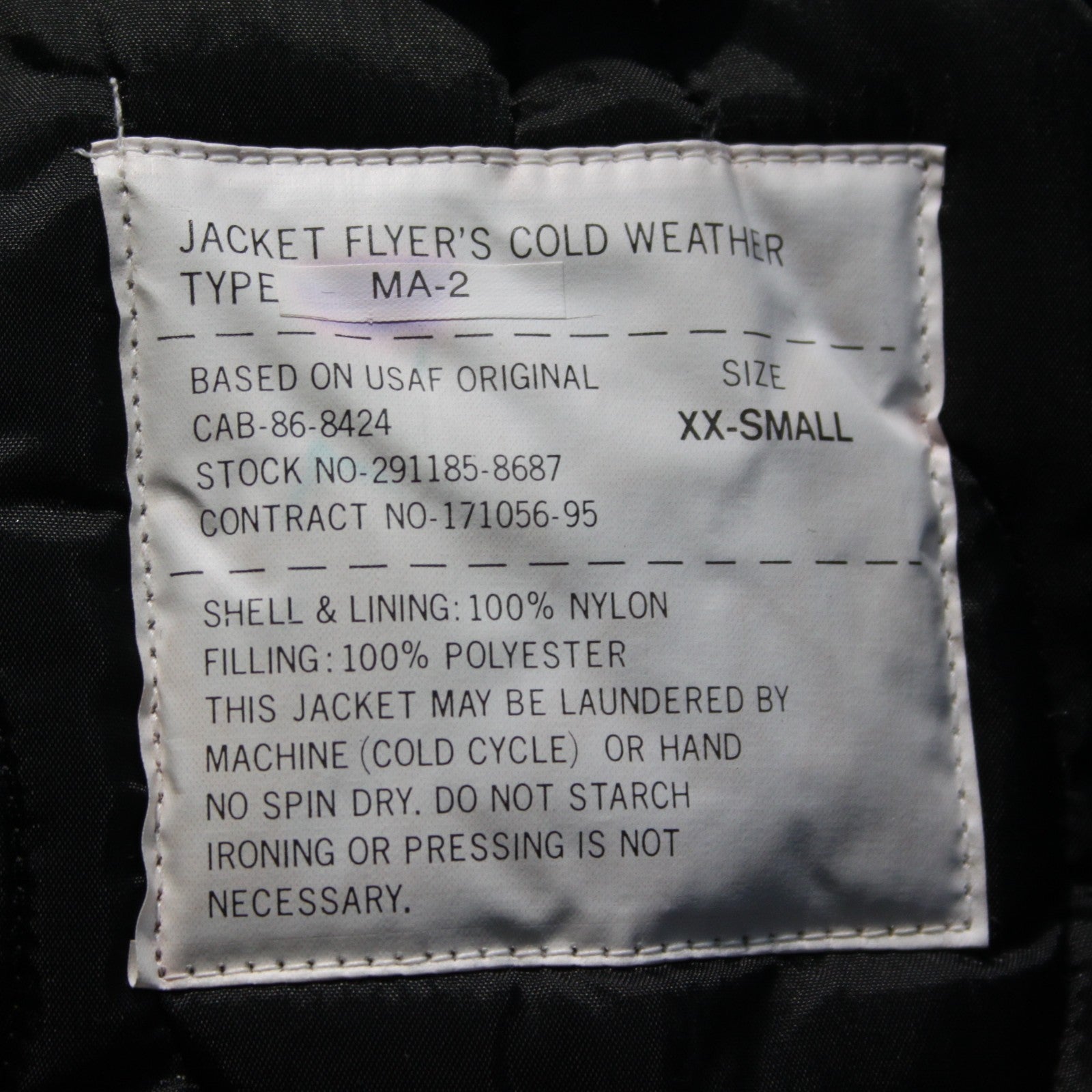 Highlander MA2 Bomber Jacket Plain Collar Padded Quilted Black USAF XXS