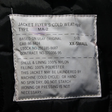 Highlander MA2 Bomber Jacket Plain Collar Padded Quilted Black USAF XXS