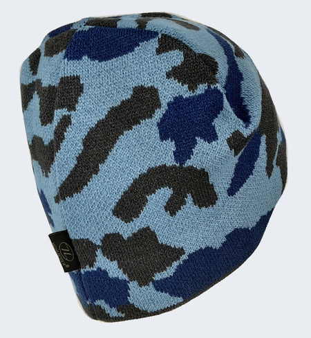Camouflage Beanie Hat Stretch One Size Green or Blue Camo Knitted Acrylic