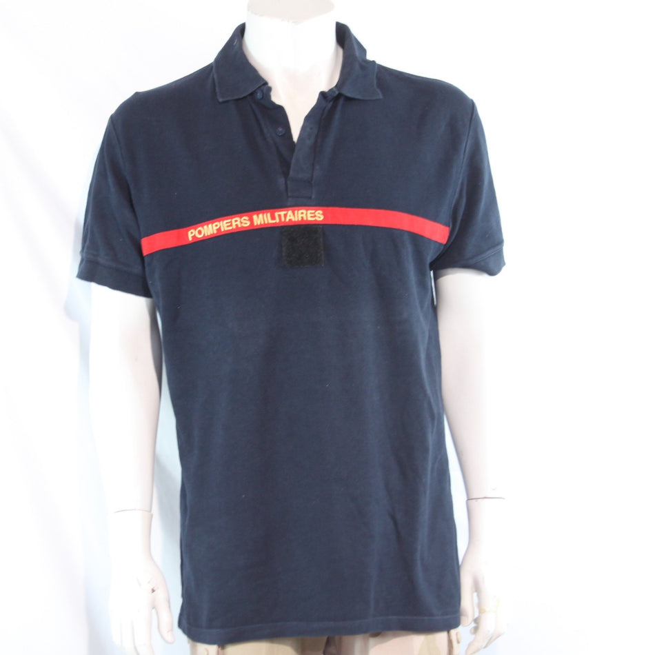 Genuine Surplus French Army Polo Shirt Navy Red Stripe Cotton (4271)
