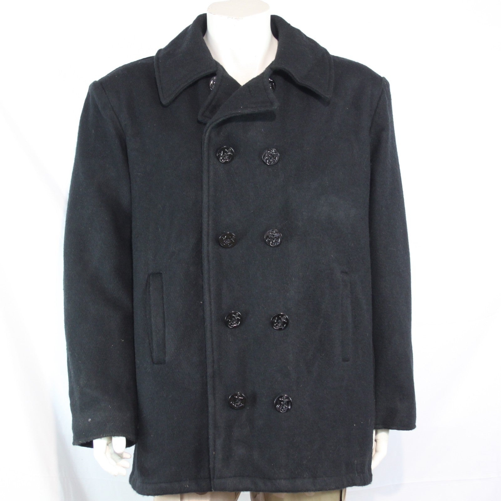 Possible US Naval Wool Pea Coat Black Military Surplus Warm Winter 44 (3647)