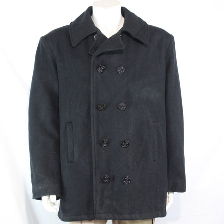 Possible US Naval Wool Pea Coat Black Military Surplus Warm Winter 44 (3647)