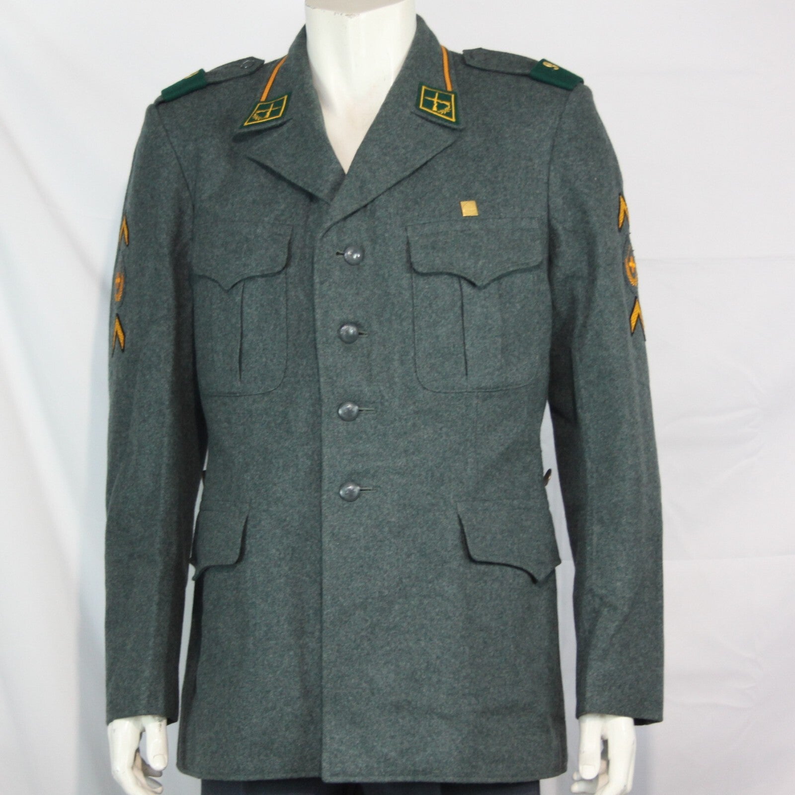 Genuine Surplus Swiss Army Vintage Wool Dress Jacket Badged Thick Blue Grey 3322