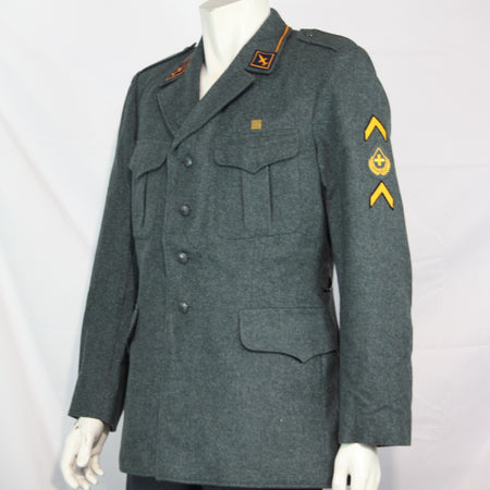 Genuine Surplus Swiss Army Vintage Wool Dress Jacket Badged Thick Blue Grey 3323