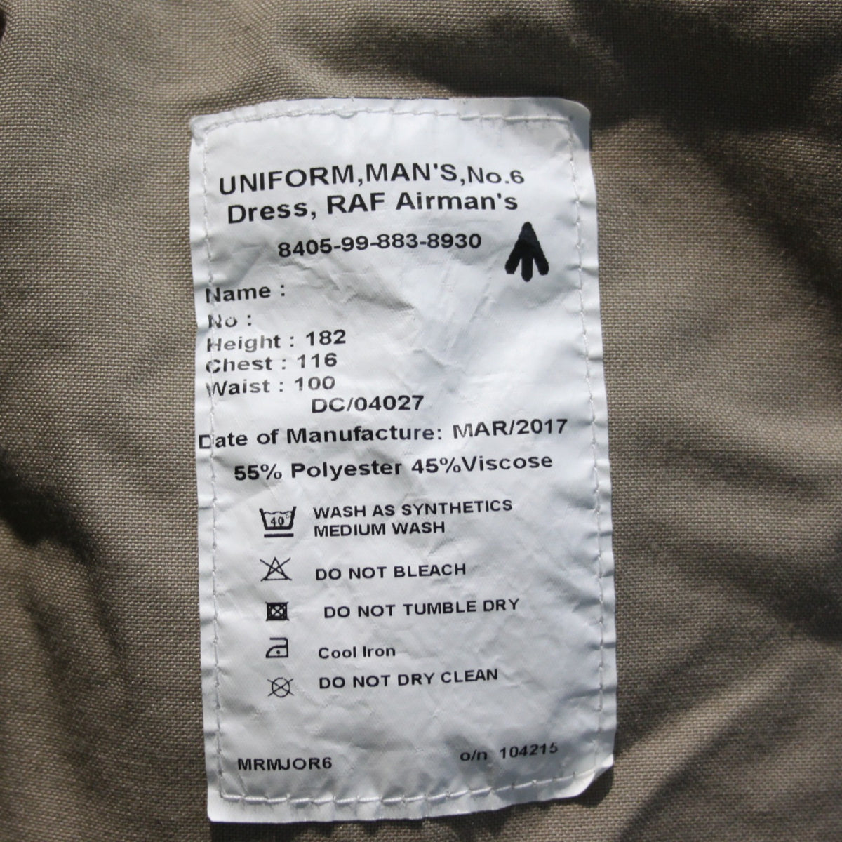 RAF Airmans No6 Dress Jacket Genuine Surplus Unlined Airforce 44" (3591)