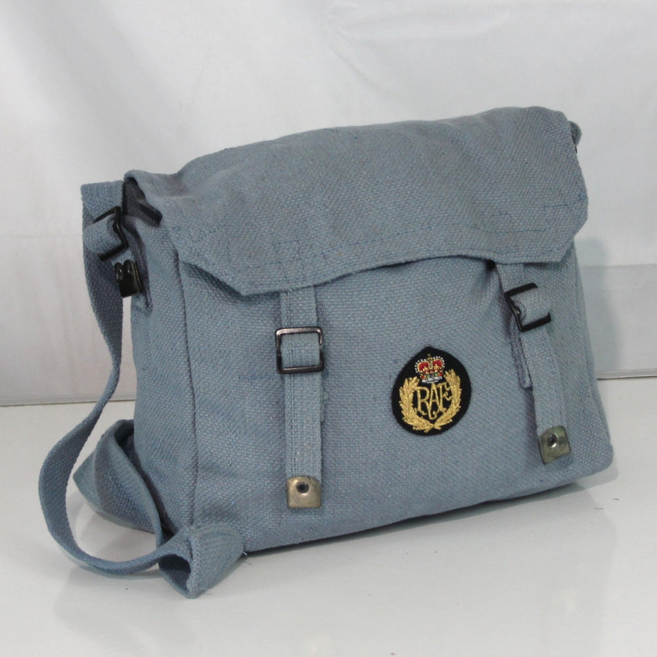 NEW RAF Badged Small Canvas Webbing Haversack  fishing satchel Daysack Blue 4465