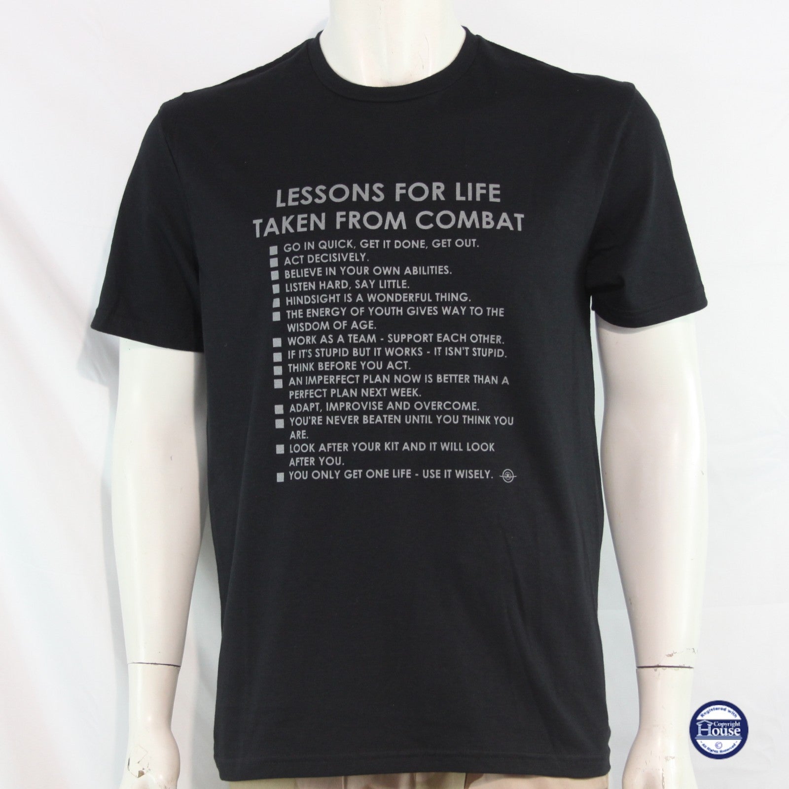 Lessons For Life Exclusive Printed T-Shirt Mens Warbird Print Black Military