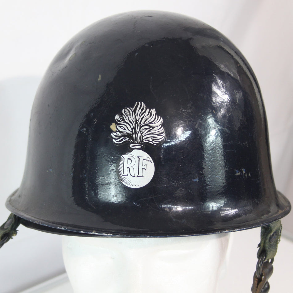 Vintage French Police Riot Helmet Gendarme Blue Steel Missing Strap (3943)
