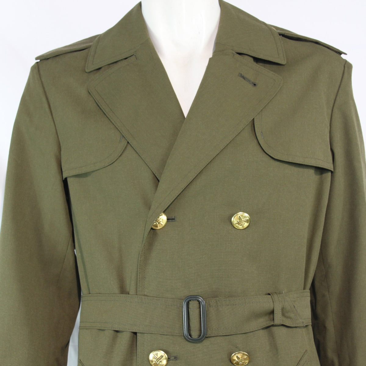 Vintage Army Surplus Trench Coat Czechoslovakian Genuine Olive Overcoat  (3644)