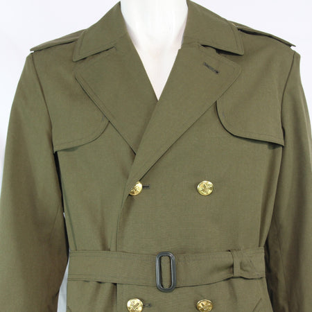 Vintage Army Surplus Trench Coat Czechoslovakian Genuine Olive Overcoat  (3644)