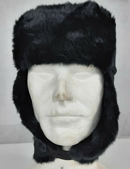 Cossack Hat Winter Black Thermal Faux Fur Trapper Hat Size Small Adult