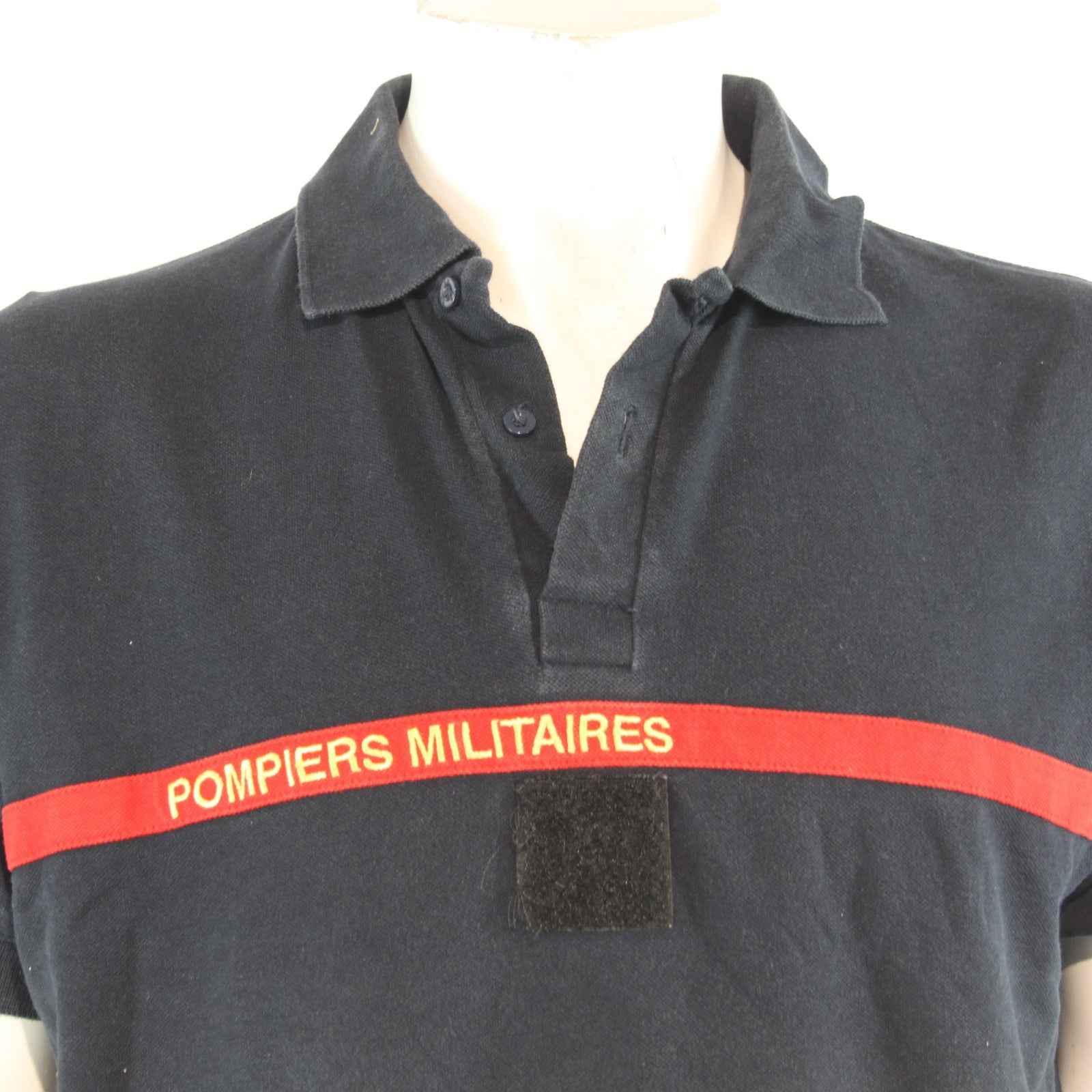 Genuine Surplus French Army Polo Shirt Navy Red Stripe Cotton (4271)