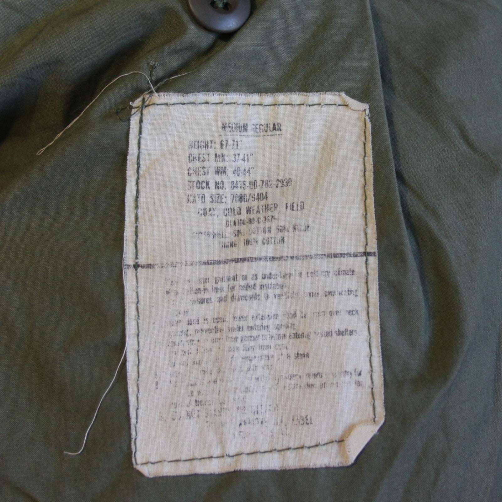 US M65 Genuine Surplus Army Jacket Olive Green Canvas Parka Medium 37-41" (3876)