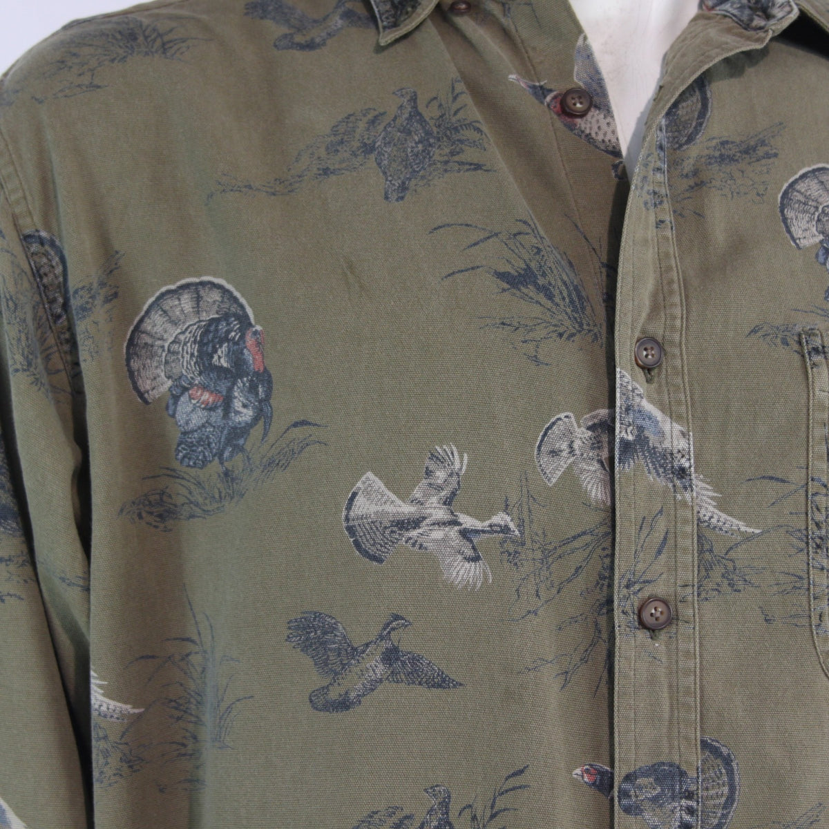 Woods & Water Turkey Pheasant Printed Hunting Shirt Cotton Khaki Large (4073)