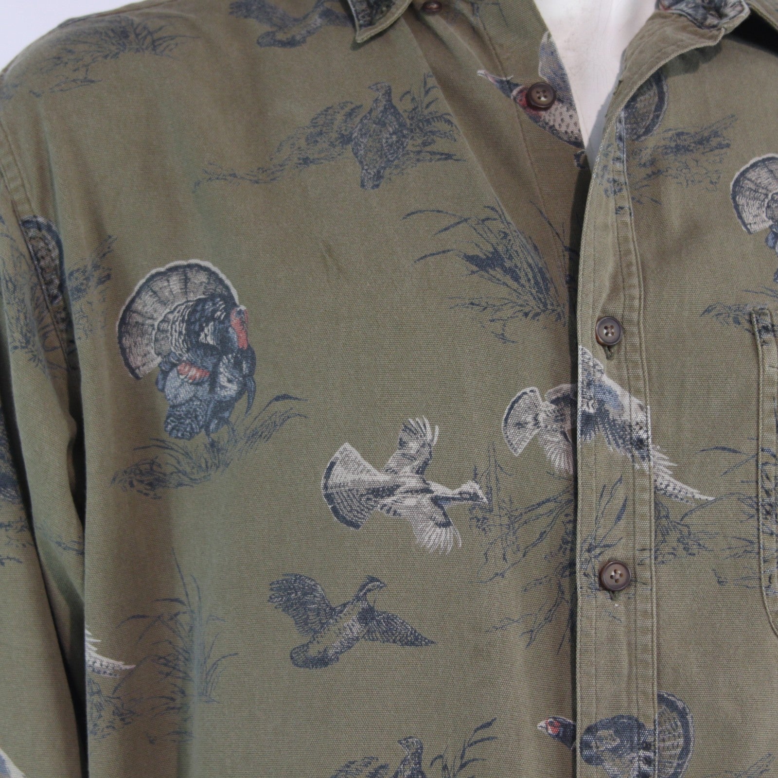 Woods & Water Turkey Pheasant Printed Hunting Shirt Cotton Khaki Large (4073)