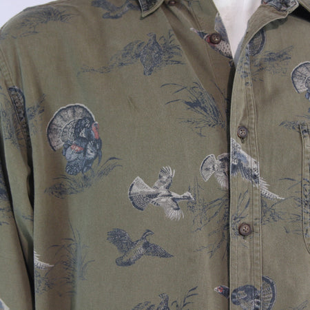Woods & Water Turkey Pheasant Printed Hunting Shirt Cotton Khaki Large (4073)