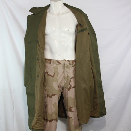 Vintage Army Surplus Trench Coat Czechoslovakian Genuine Olive Overcoat  (3645)