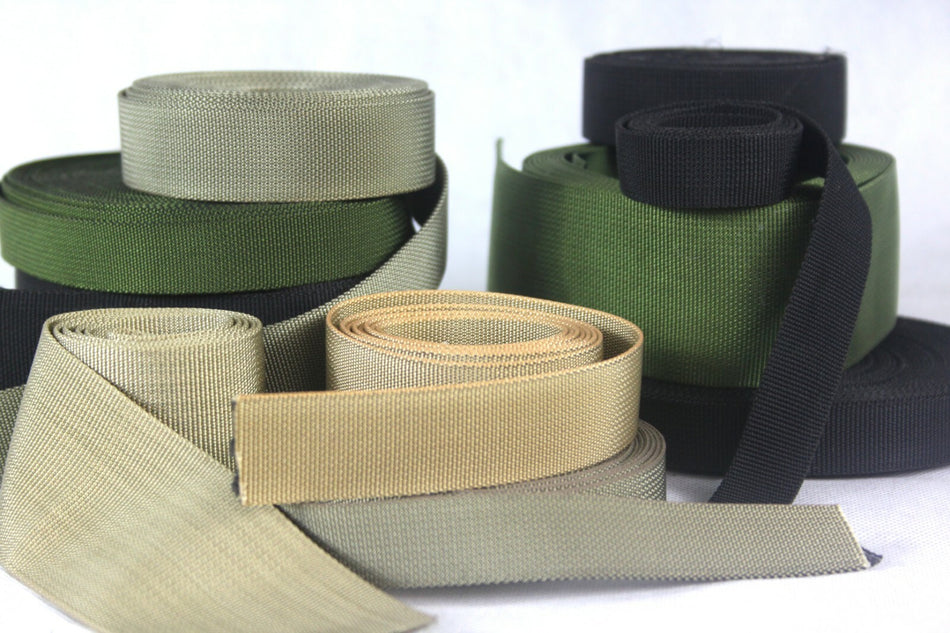 Heavy Duty Nylon Webbing Tape Black Olive Sand IRR Treated High Streng All Sizes