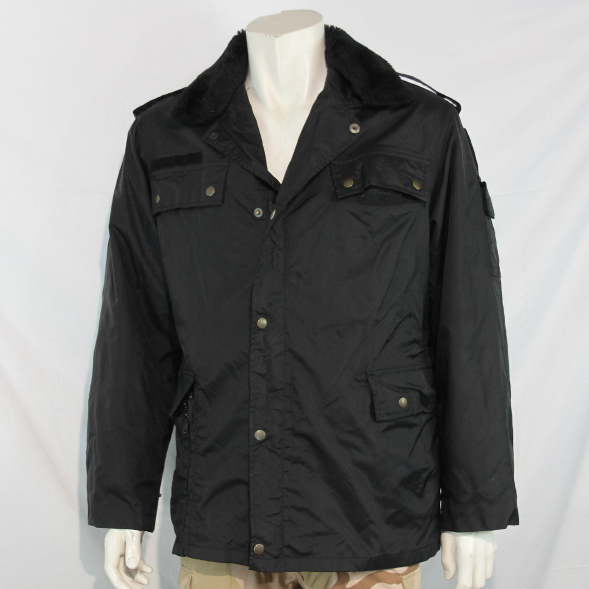 Genuine Surplus French Police Black Jacket, Button off Faux Fur Collar (3149)