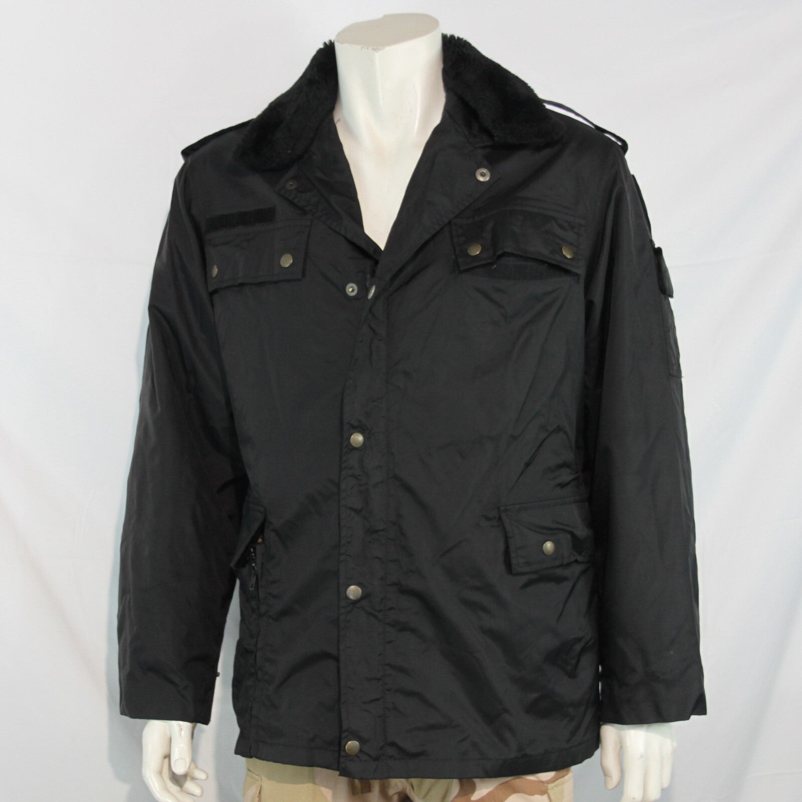 Genuine Surplus French Police Black Jacket, Button off Faux Fur Collar (3149)