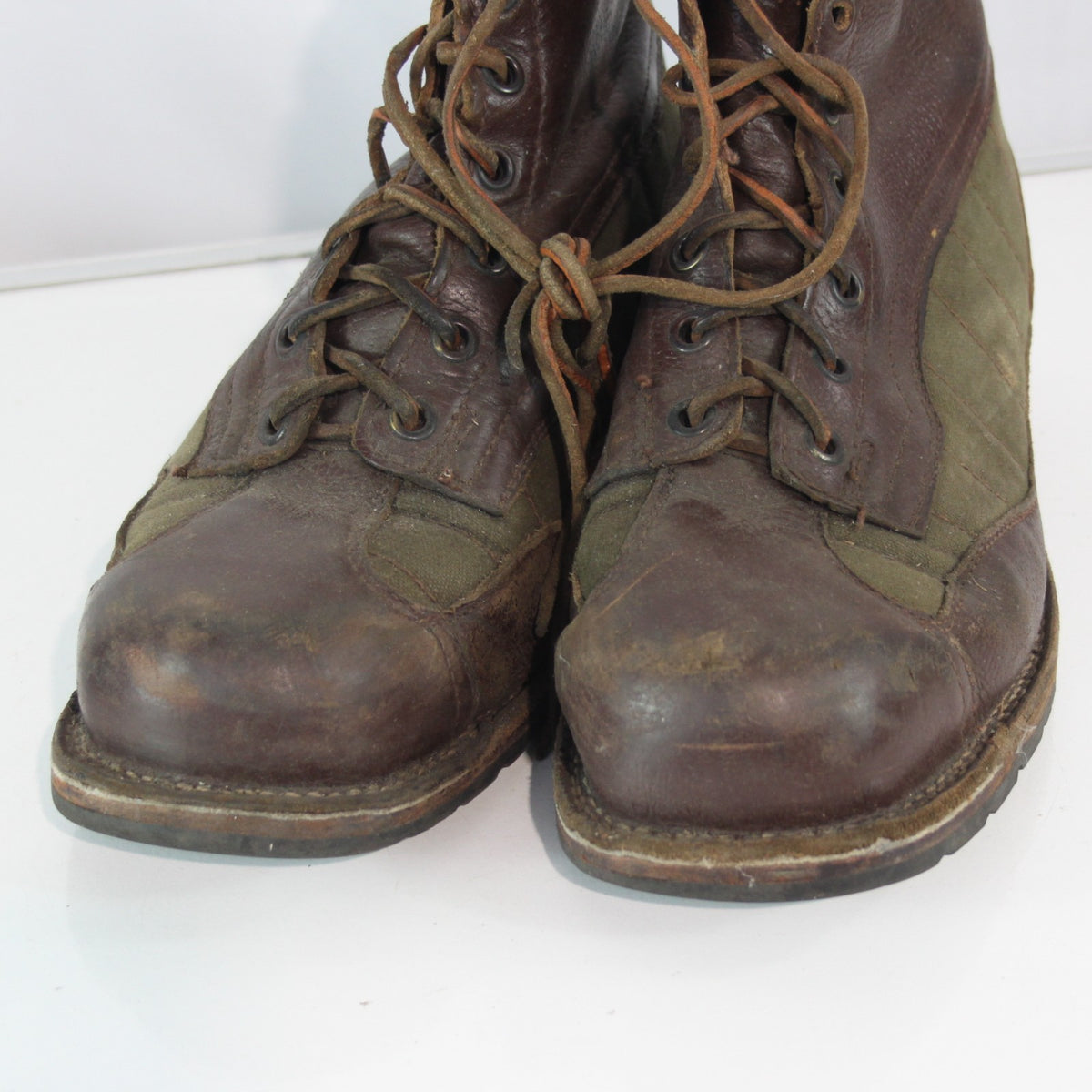 Vintage Swedish Army Canvas Leather Boots Heavy Brown Green EU 43 (3580)