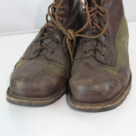 Vintage Swedish Army Canvas Leather Boots Heavy Brown Green EU 43 (3580)