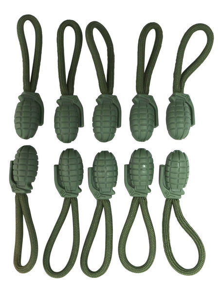 KT Pack10 Grenade Zip Pullers Olive Tan Black Grey Tactical Military Airsoft