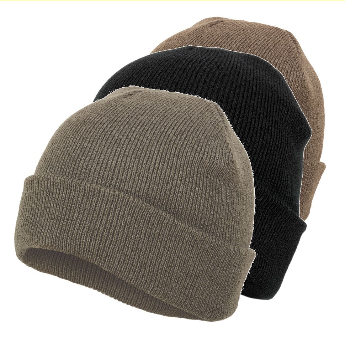 Highlander Deluxe Watch Hat Acrylic Knitted Bob Hat Black Green Tan Thermal
