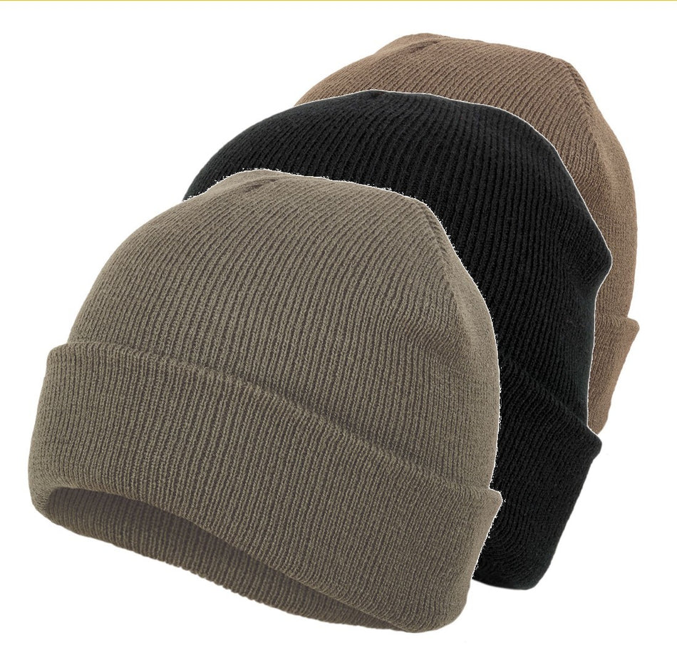 Highlander Deluxe Watch Hat Acrylic Knitted Bob Hat Black Green Tan Thermal