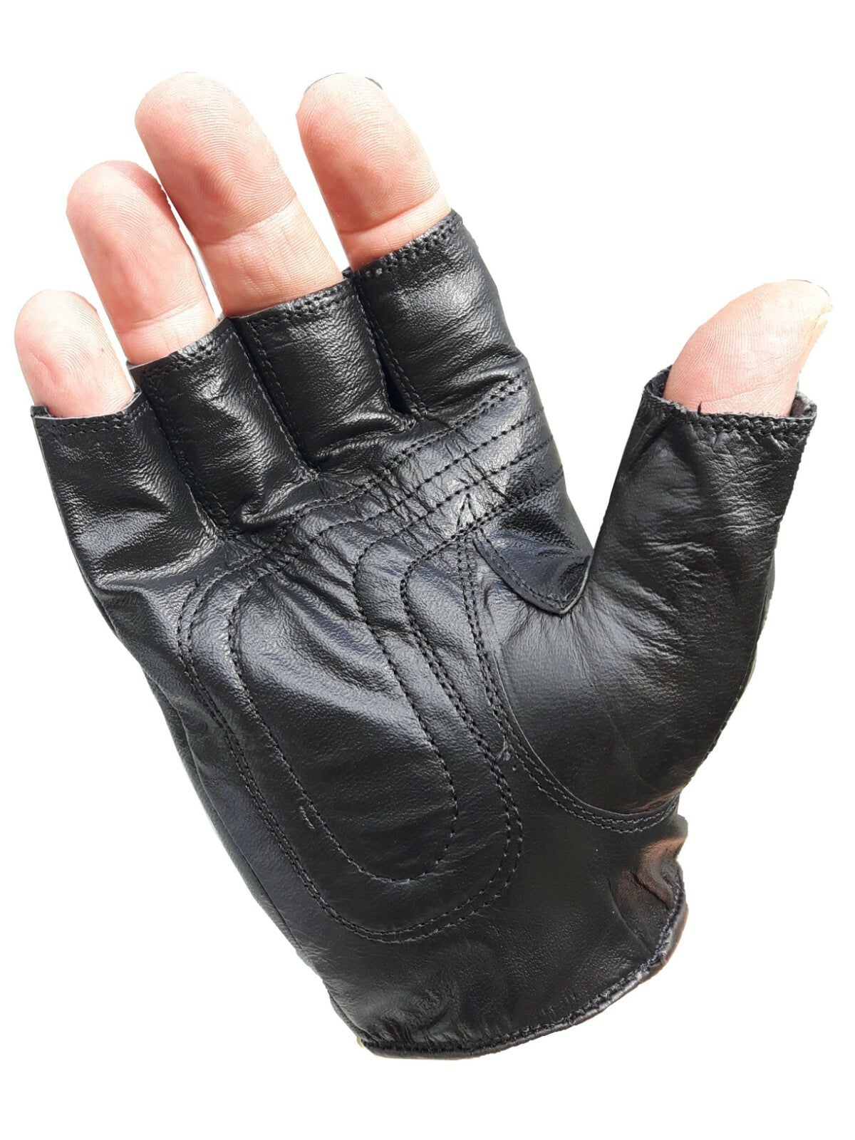 Highlander Leather Cycling Gloves Fingerless Black Biking Airsoft 