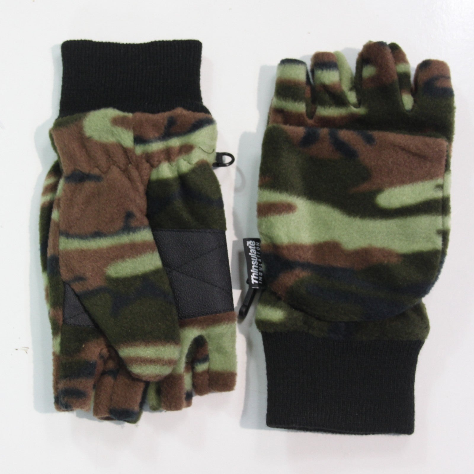 Fleece Foldback Gloves Fingerless Mitts Thermal Winter Camo Medium GL062
