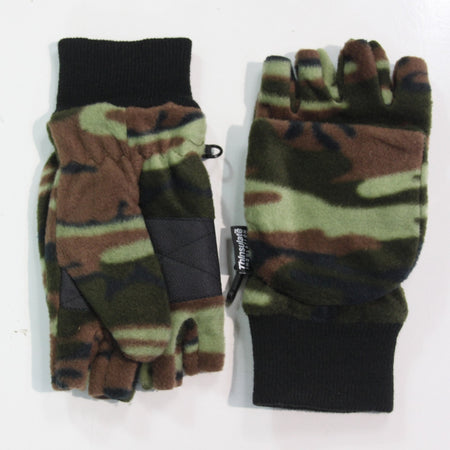 Fleece Foldback Gloves Fingerless Mitts Thermal Winter Camo Medium GL062