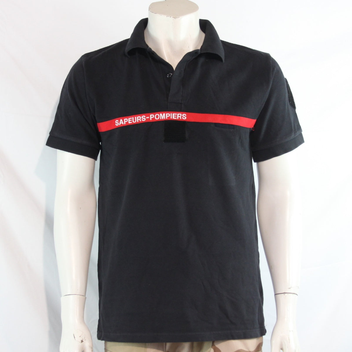 Genuine Surplus French Army Polo Shirt Navy Red Stripe Cotton (4260)