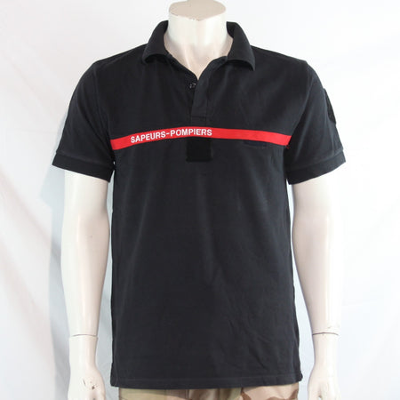 Genuine Surplus French Army Polo Shirt Navy Red Stripe Cotton (4260)