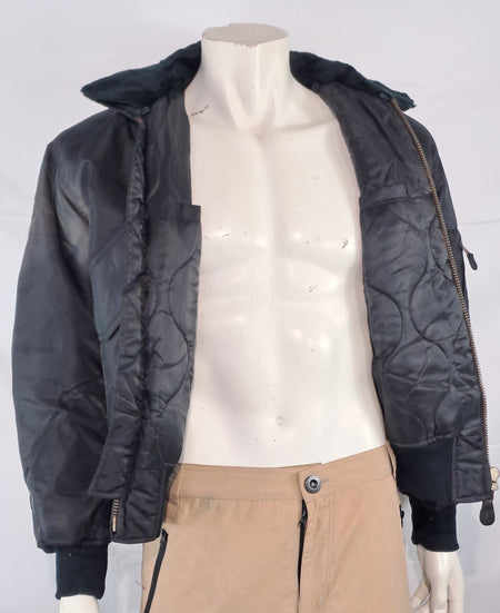 Highlander MA2 Bomber Jacket Plain Collar Padded Quilted Black XXS