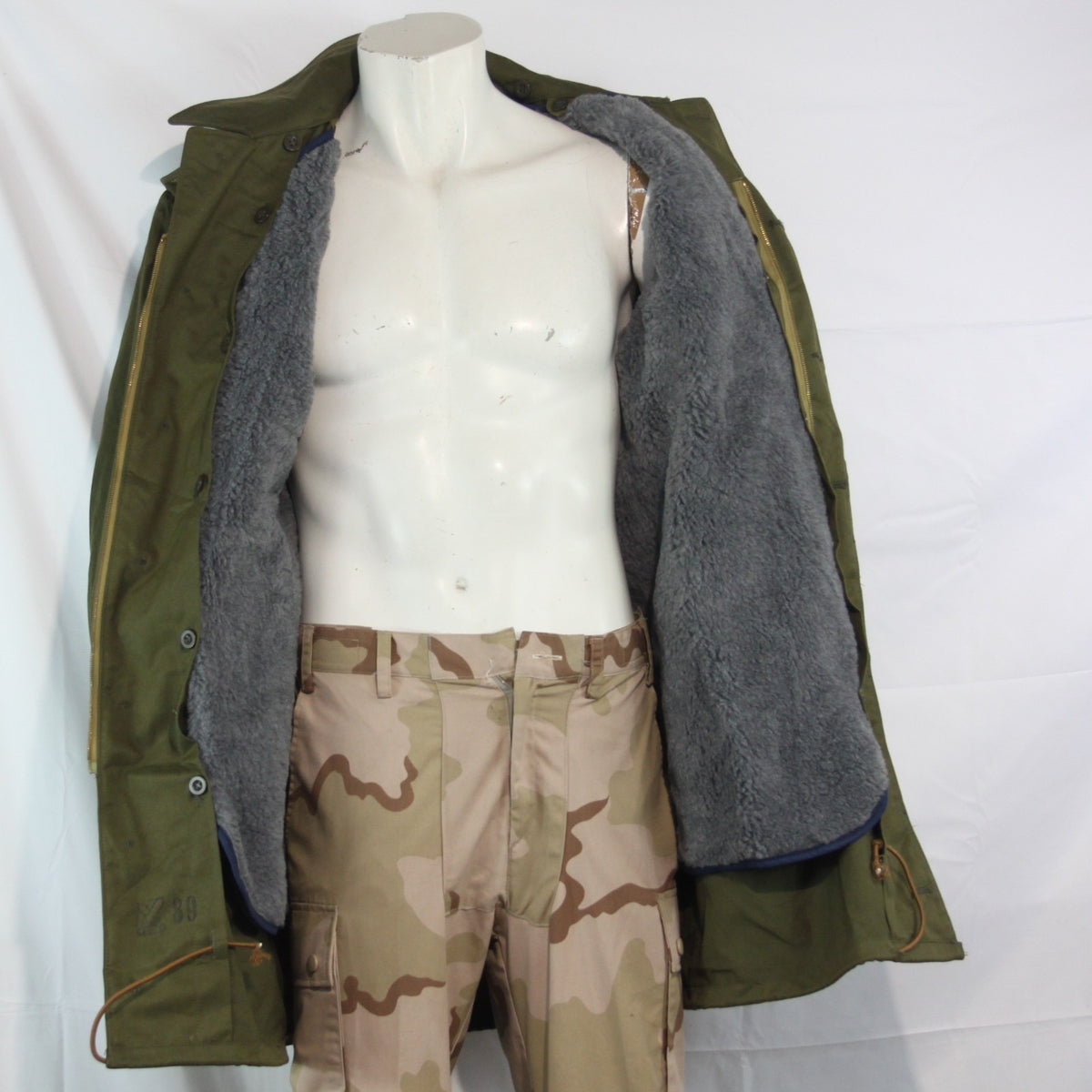 Genuine Surplus Vintage Czech Army Olive FFur Canvas Belted Parka Canvas 3744