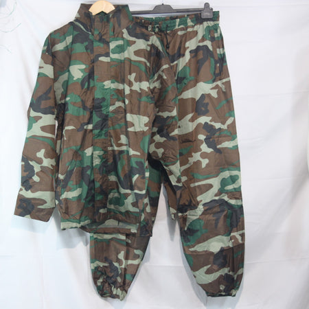 Water Resistant Packaway Lightweight Jacket Trouser Set Woodland Camo M (3953)