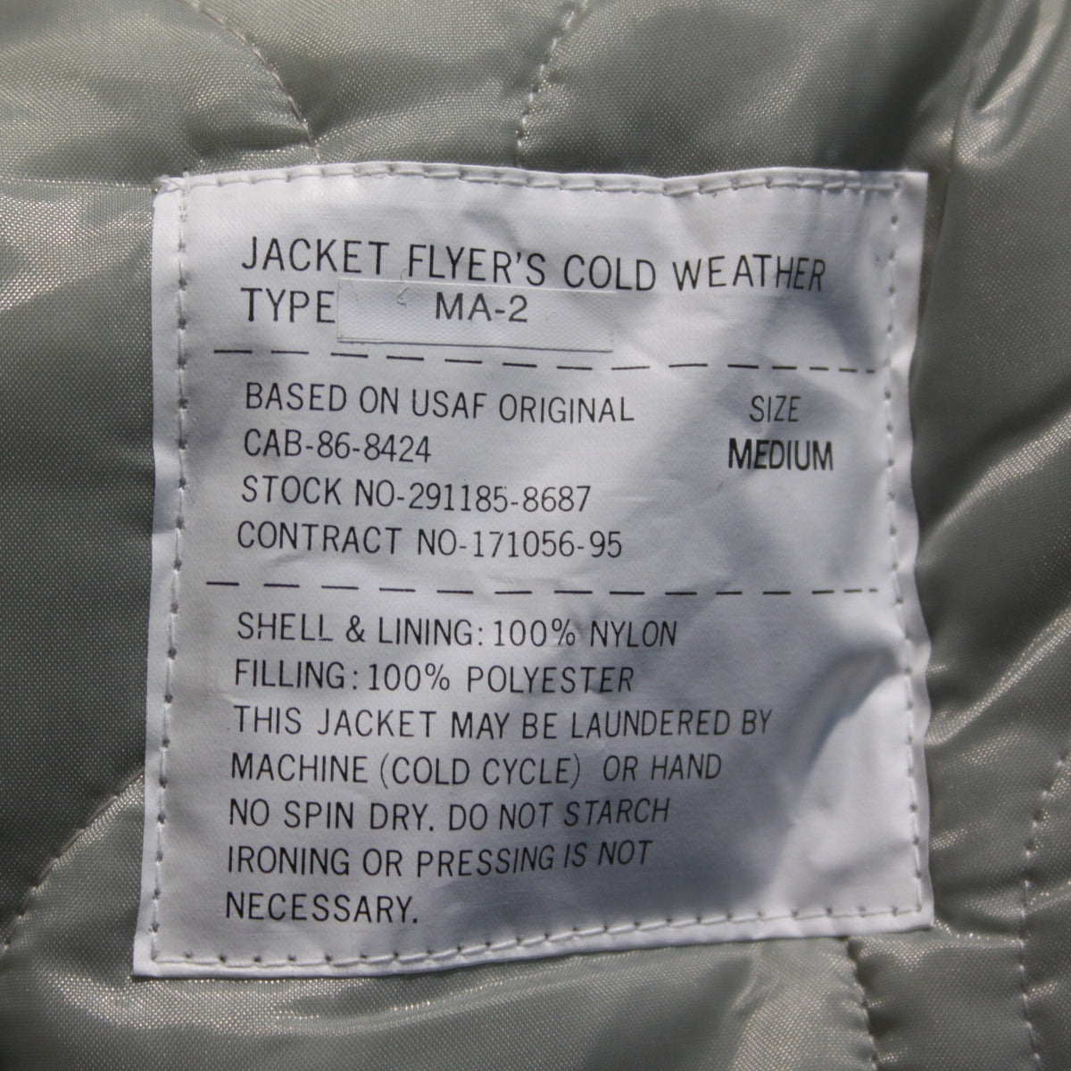 Highlander MA2 Bomber Jacket Plain Collar Padded Silver Grey Medium