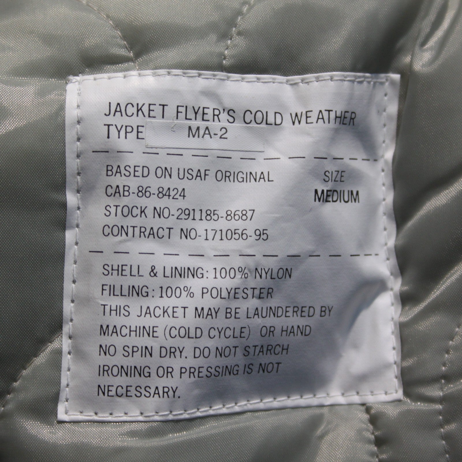 Highlander MA2 Bomber Jacket Plain Collar Padded Silver Grey Medium