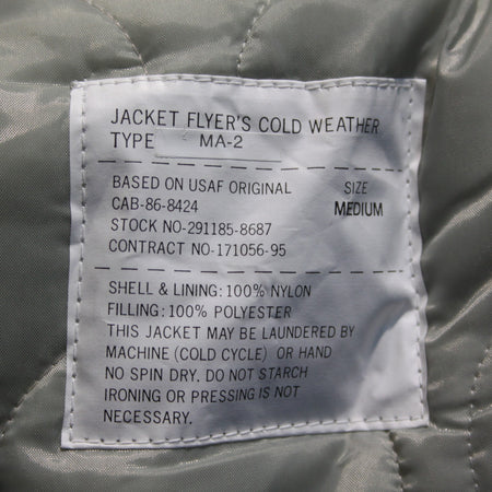 Highlander MA2 Bomber Jacket Plain Collar Padded Silver Grey Medium