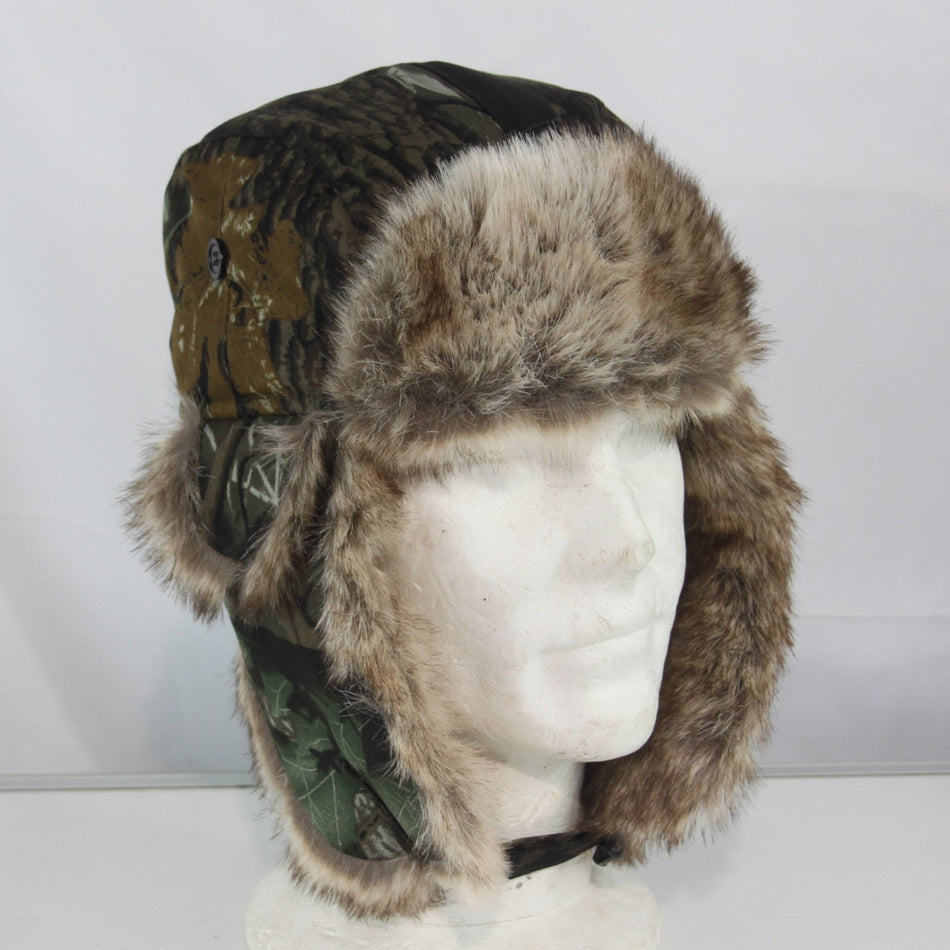 Flying Tree Woodland Camo Winter Trapper Hat Faux Fur Lined SMALL (HAT120)