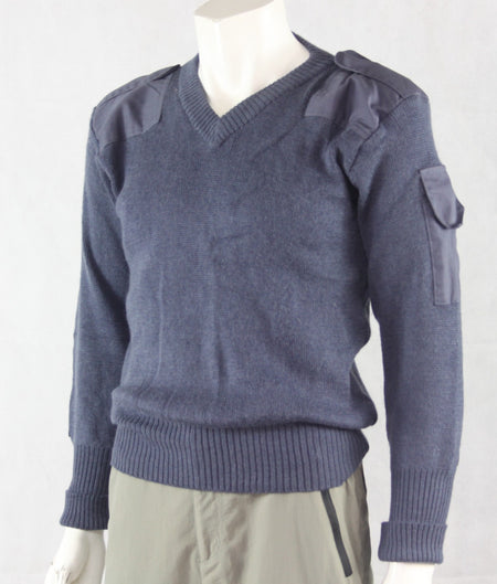 Genuine Surplus British RAF Wool Jumper V Neck Blue Surplus Loose Fit Repaired