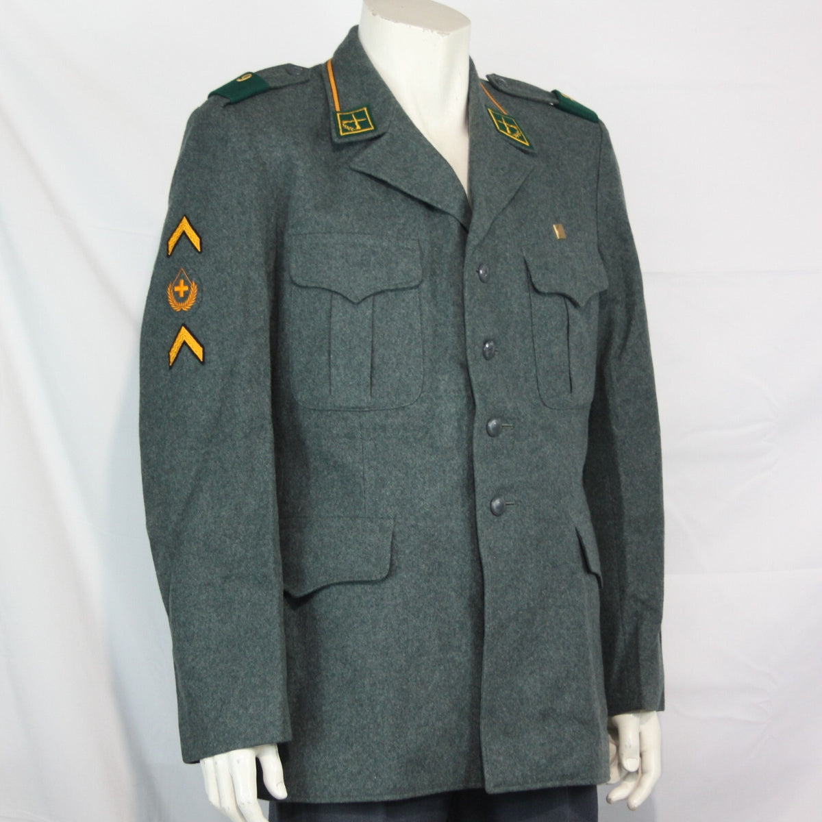 Genuine Surplus Swiss Army Vintage Wool Dress Jacket Badged Thick Blue Grey 3322
