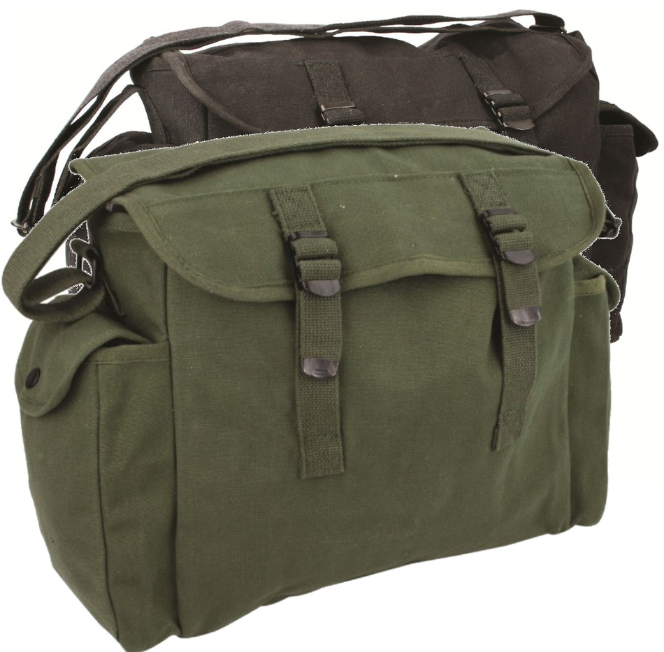 Highlander Heavy Duty Haversack Side Bag Messenger Canvas Satchel Olive Black