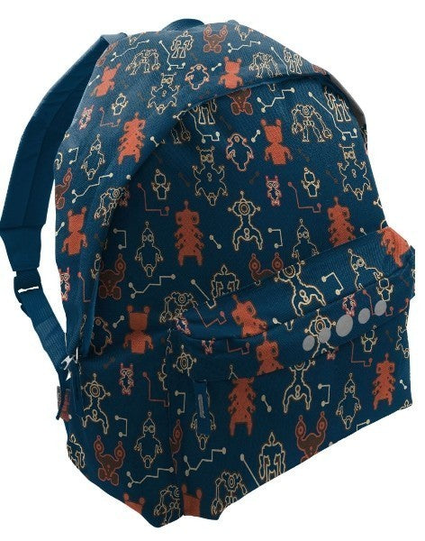 Highlander Childrens Robot Print Rucksack A4 Blue Zip Up Backpack Kids