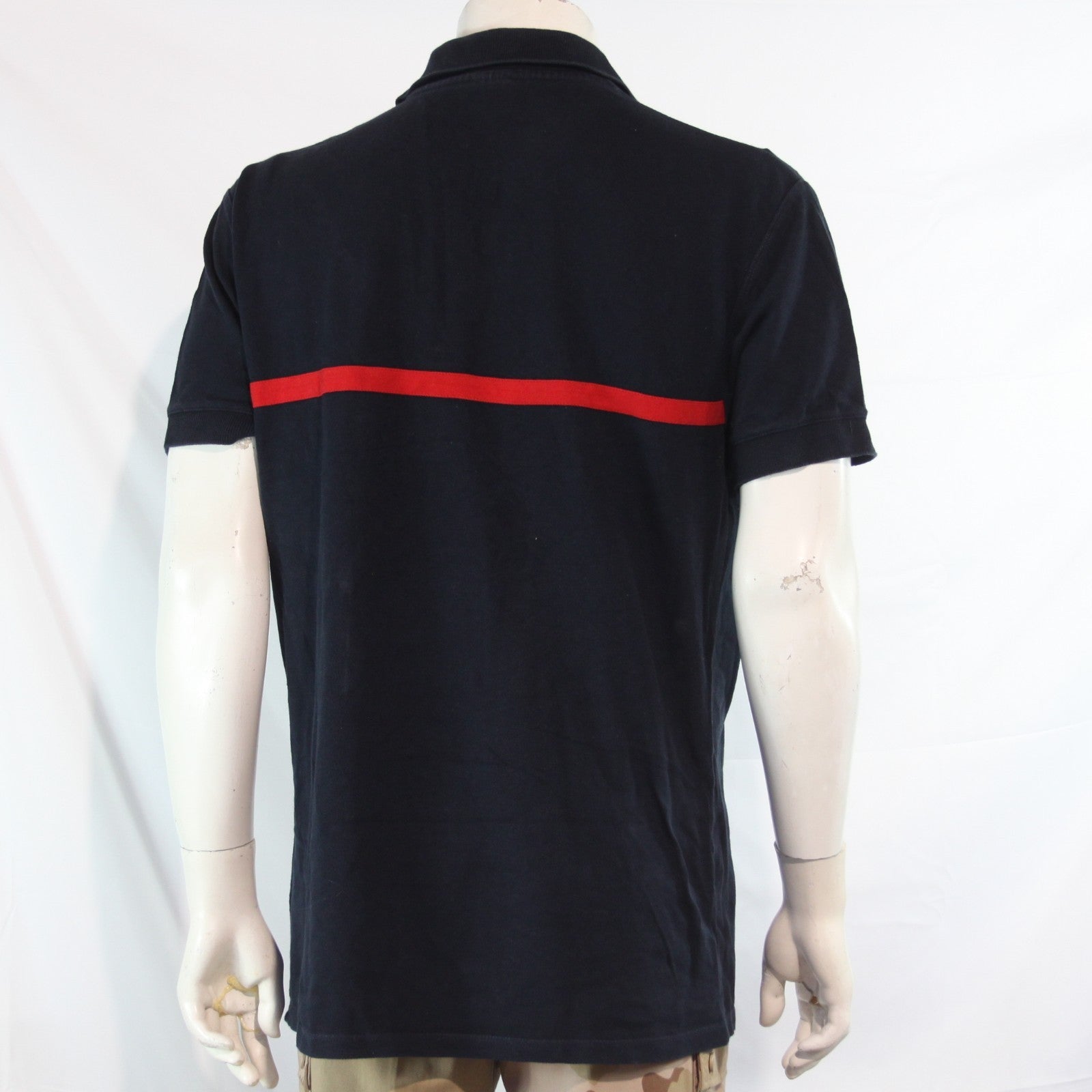 Genuine Surplus French Army Polo Shirt Navy Red Stripe Cotton (4271)