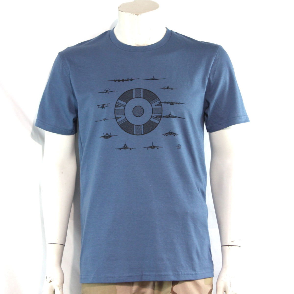 Planes of the UK Roundel Exclusive Printed T-Shirt Mens Warbird Print Denim Blue